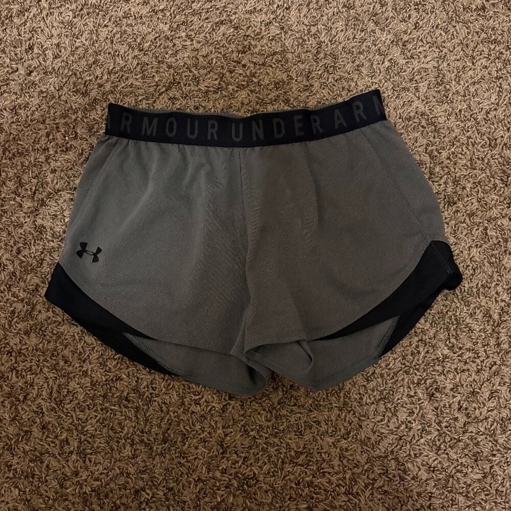 Under Armour Running Shorts Small Gray Black Elastic Waistband Pull On Loose